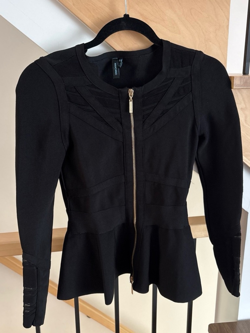 Marciano Black Peplum Zip-Front Jacket